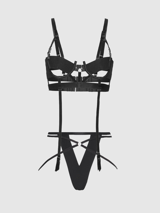 DEVON ELASTIC STRAPPY OPEN CUP BRA & CROTCHLESS PANTY SET