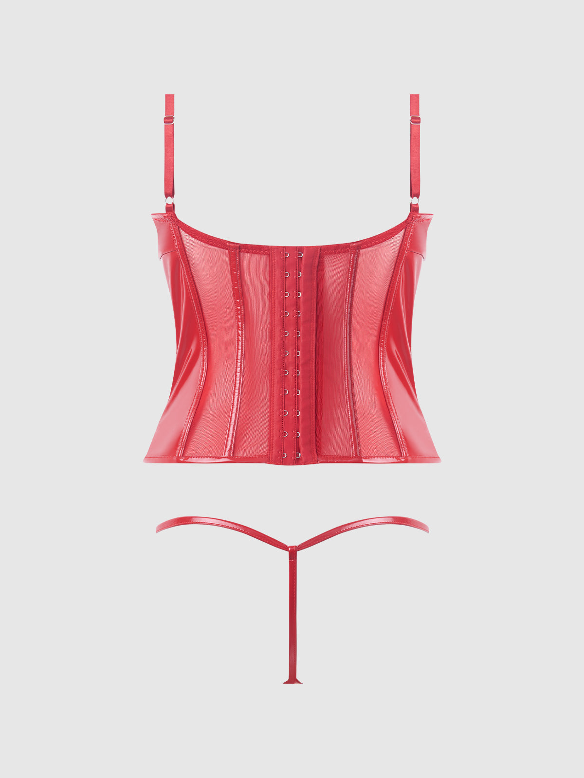 TRINITY PATENT LACE UP BUSTIER & G-STRING SET