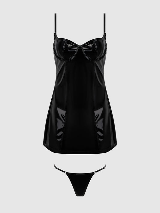 TRINITY PATENT CHEMISE & G-STRING SET