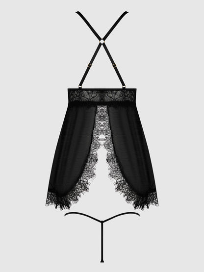 MILA EYELASH LACE & MESH BABYDOLL & G-STRING SET