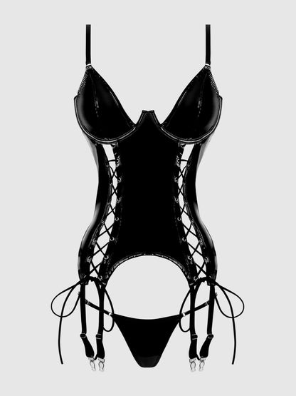 TRINITY PATENT LACE UP BUSTIER & G-STRING SET