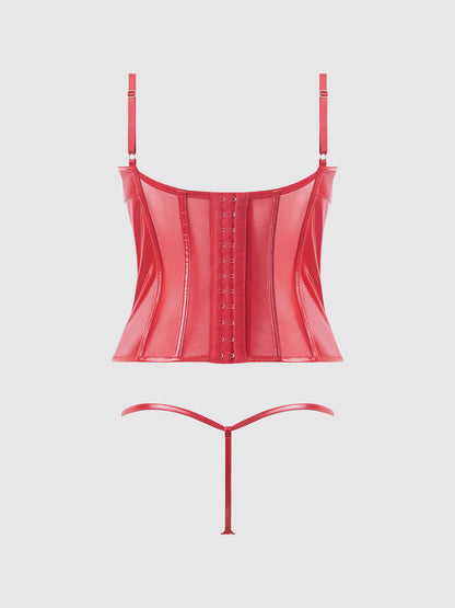 TRINITY PATENT LACE UP BUSTIER & G-STRING SET