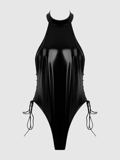 TRINITY PATENT LACE UP HALTER TEDDY