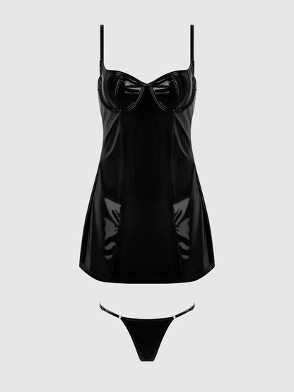 TRINITY PATENT CHEMISE & G-STRING SET