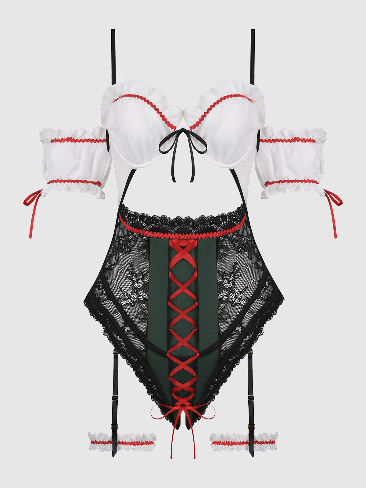 BIERGARTEN BABE CROTCHLESS TEDDY WITH DETACHABLE GARTERS