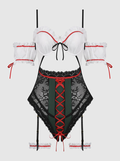 BIERGARTEN BABE CROTCHLESS TEDDY WITH DETACHABLE GARTERS