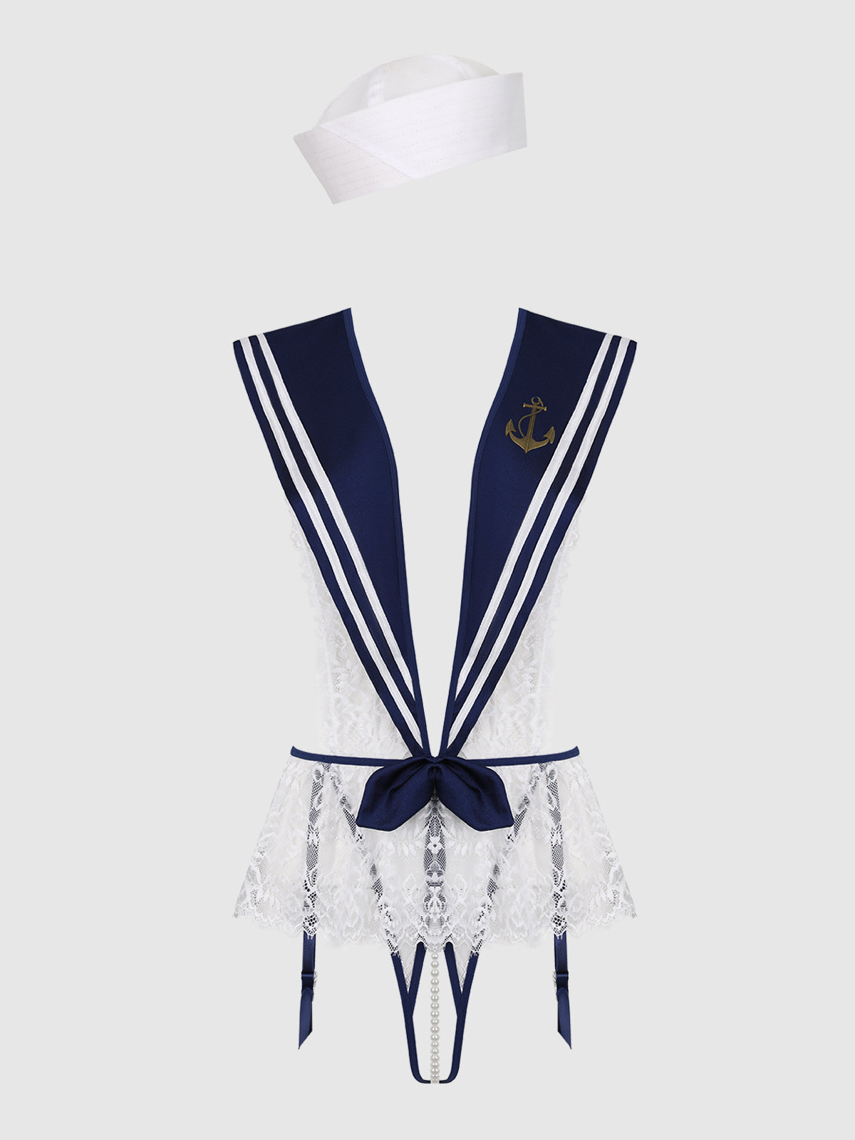 HIGH TIED SAILOR CROTCHLESS TEDDY WITH HAT