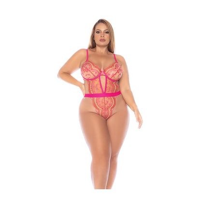 Scallop Lace and Mesh Underwire Teddy - Pink