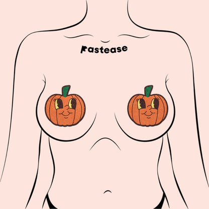 Pumpkin Breast Pasties Cutie Pie Face Jack O' Lantern Nipple Covers by Pastease