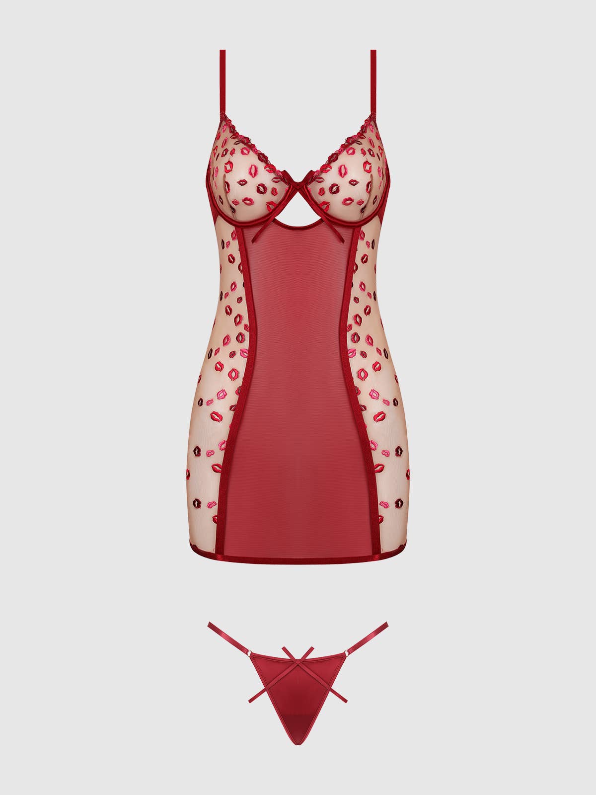ANGELINA LIPS EMBROIDERY BOW BACK CHEMISE SET