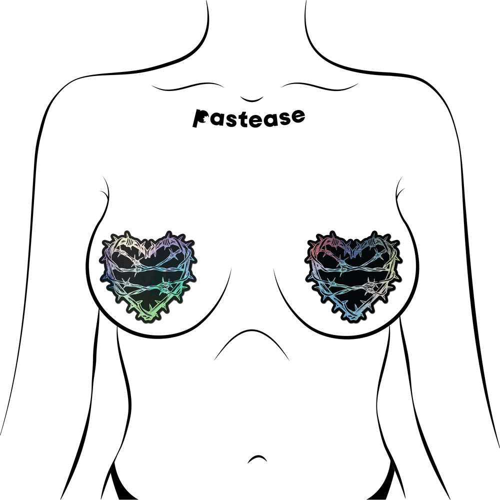 Barbed Wire Heart Pasties Holographic Nipple Covers by Pastease®