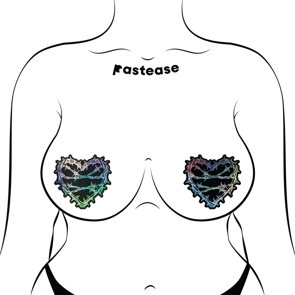 Barbed Wire Heart Pasties Holographic Nipple Covers by Pastease®