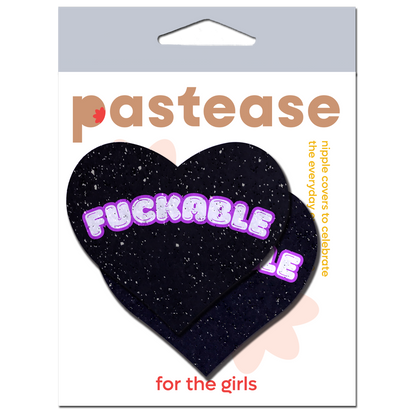 F*CKABLE' Heart Breast Pasties on Black Glitter Velvet by Pastease®