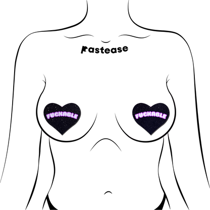 F*CKABLE' Heart Breast Pasties on Black Glitter Velvet by Pastease®