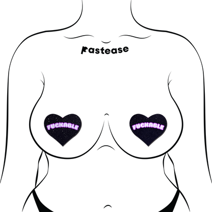 F*CKABLE' Heart Breast Pasties on Black Glitter Velvet by Pastease®