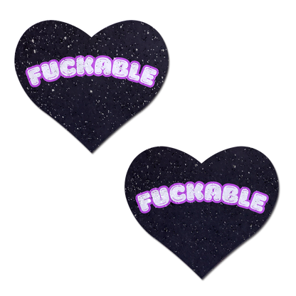 F*CKABLE' Heart Breast Pasties on Black Glitter Velvet by Pastease®