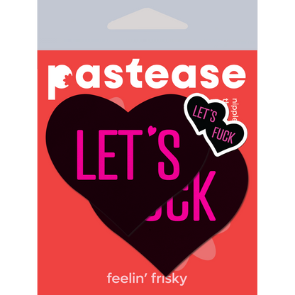Love: 'Let's Fuck' Black Heart on Neon Pink Base Nipple Pasties by Pastease® o/s