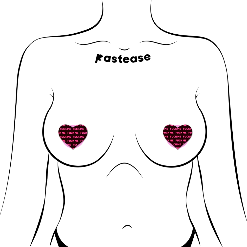 Petites: Two-Pair Small 'Fuck Me' Hearts Nipple Pasties by Pastease®