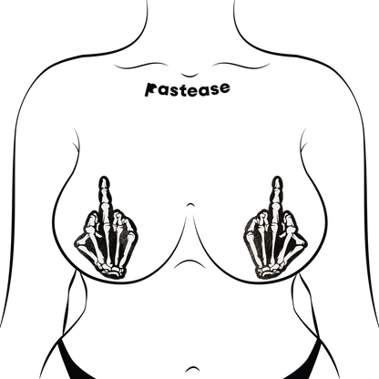 Middle Finger Skeleton Hand Pasties Glow in the Dark White & Black Boney Hand Nipple Covers by Pastease®