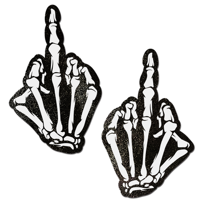 Middle Finger Skeleton Hand Pasties Glow in the Dark White & Black Boney Hand Nipple Covers by Pastease®