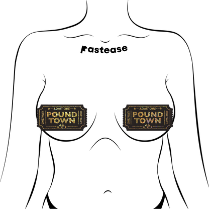 Pound Town Pasties: One-Way Ticket to Pound Town Gold Glitter Nipple Covers by Pastease