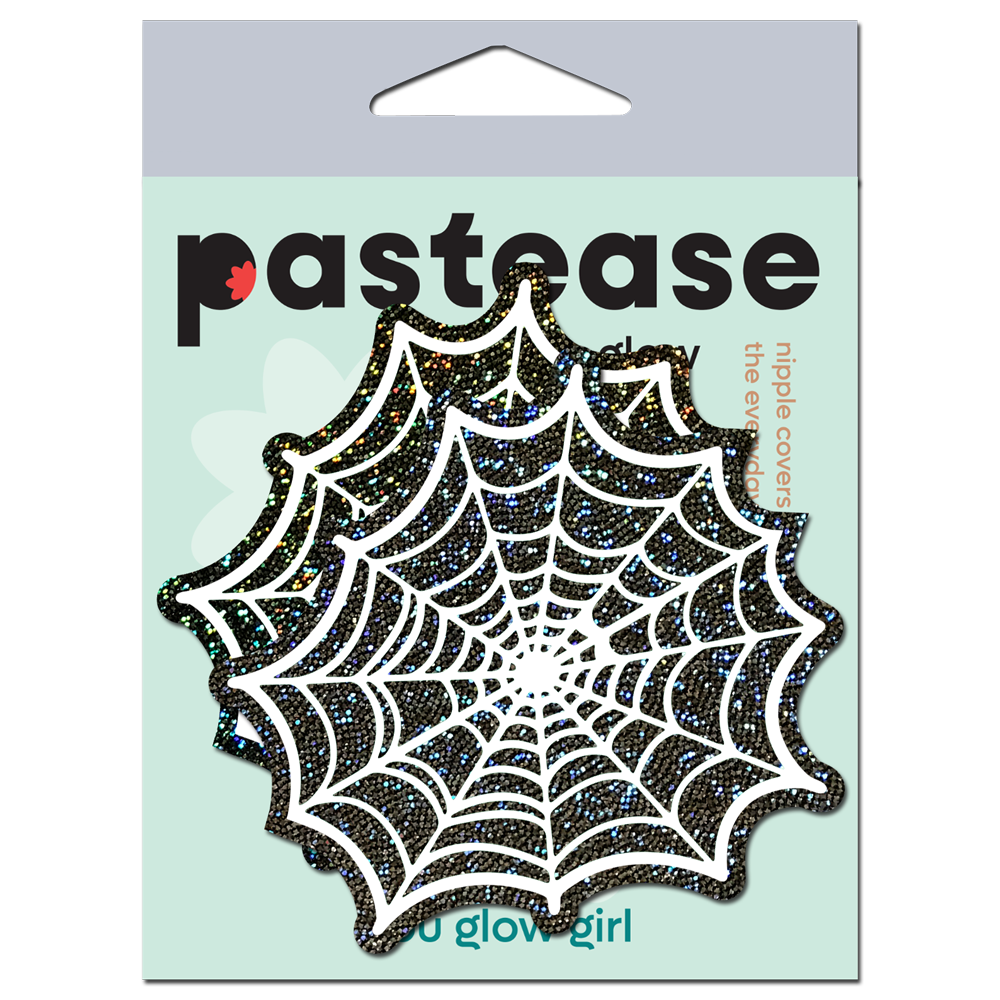 Web: Glitter Black Glow in the Dark Spooky Spider Web Nipple Covers by Pastease