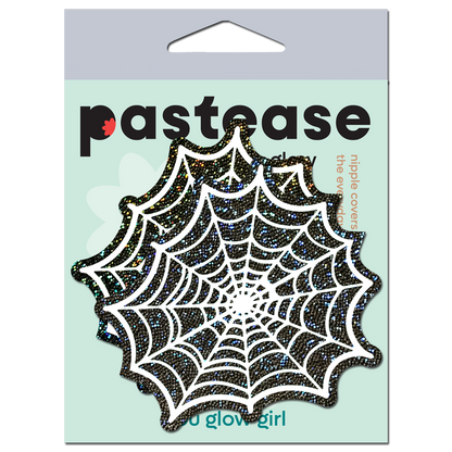 Web: Glitter Black Glow in the Dark Spooky Spider Web Nipple Covers by Pastease