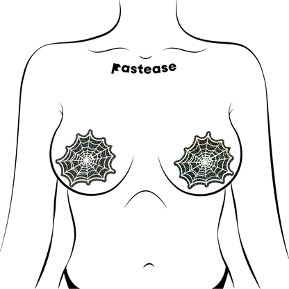 Web: Glitter Black Glow in the Dark Spooky Spider Web Nipple Covers by Pastease