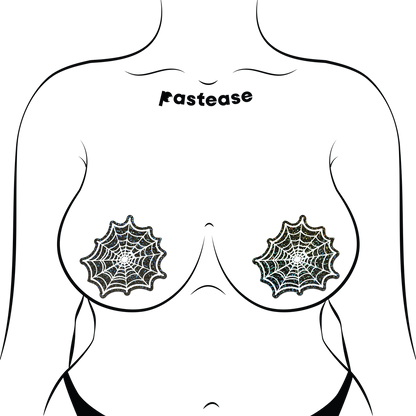 Web: Glitter Black Glow in the Dark Spooky Spider Web Nipple Covers by Pastease